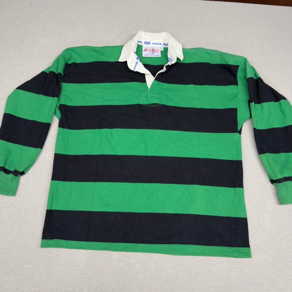 Maxmore Rugby & Soccer Supply Polo Shirt Mens XL Green Striped Cotton Matt Godek